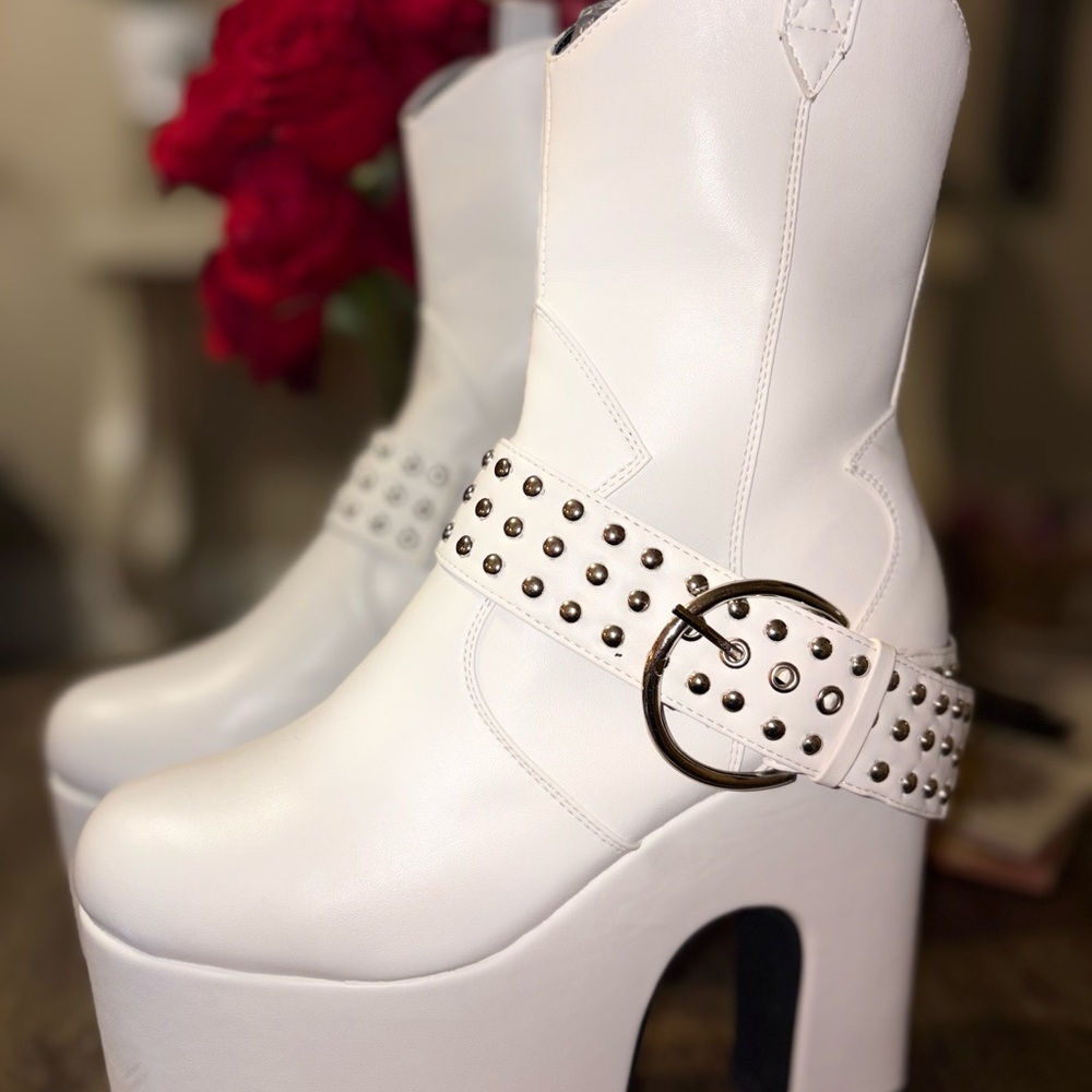 Dolls Kill White Studded Platform Boots